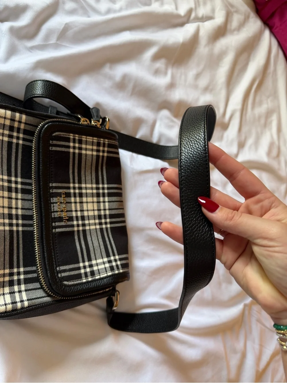 kate spade Black and Cream Plaid Crossbody Shoulder Bag